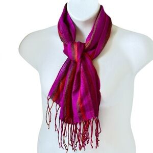 Pure Alpaca Baby Alpaca Scarf and Silk Woven Purple Stripe Fringe 12 x 34 Inches